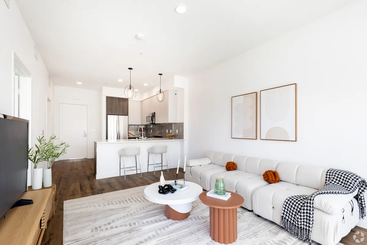 Living room in a 1-bedroom at Maxwell Apartments