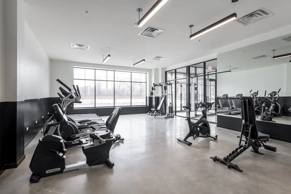 fitness center at Addams Coliving