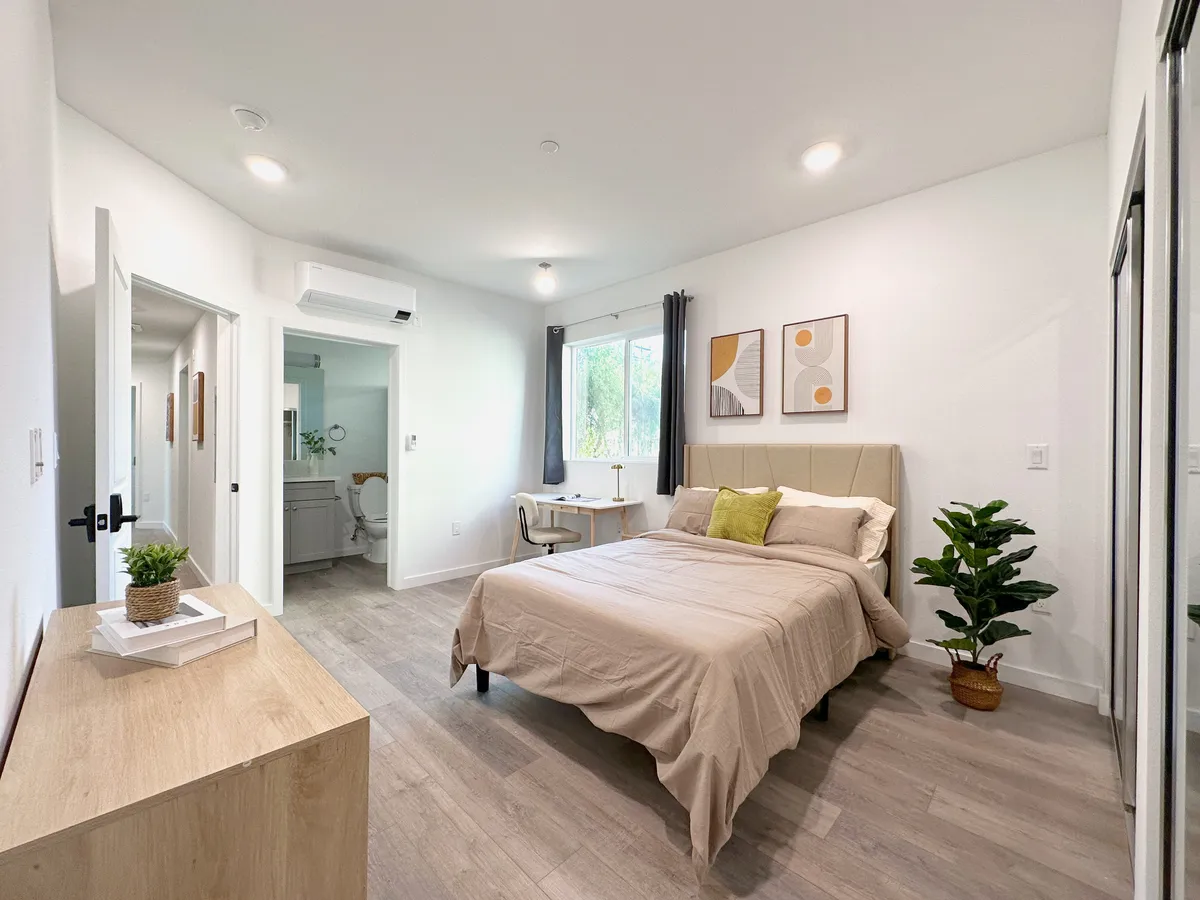 Bedroom in coliving apartments at The Green House, Koreatown