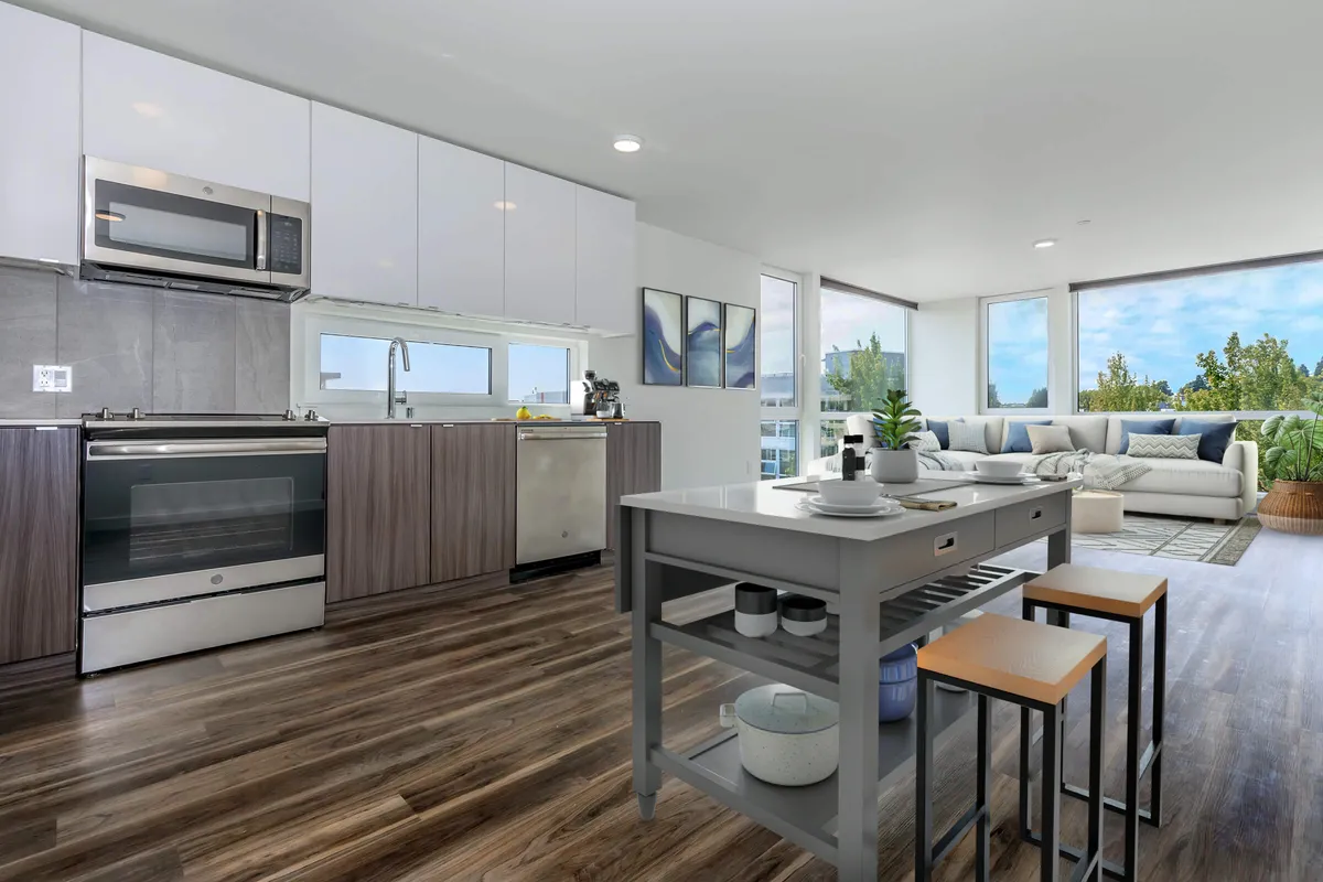 Living room in a 1-bedroom apartment at Avant Apartments near 12th Avenue in Seattle