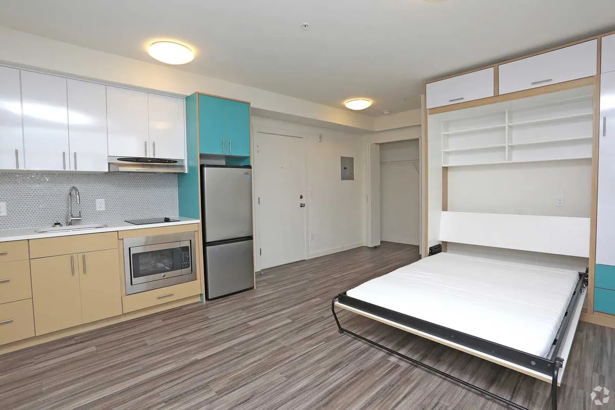 Studio apartment interior at Jupiter Apartments near 12th Avenue in Seattle
